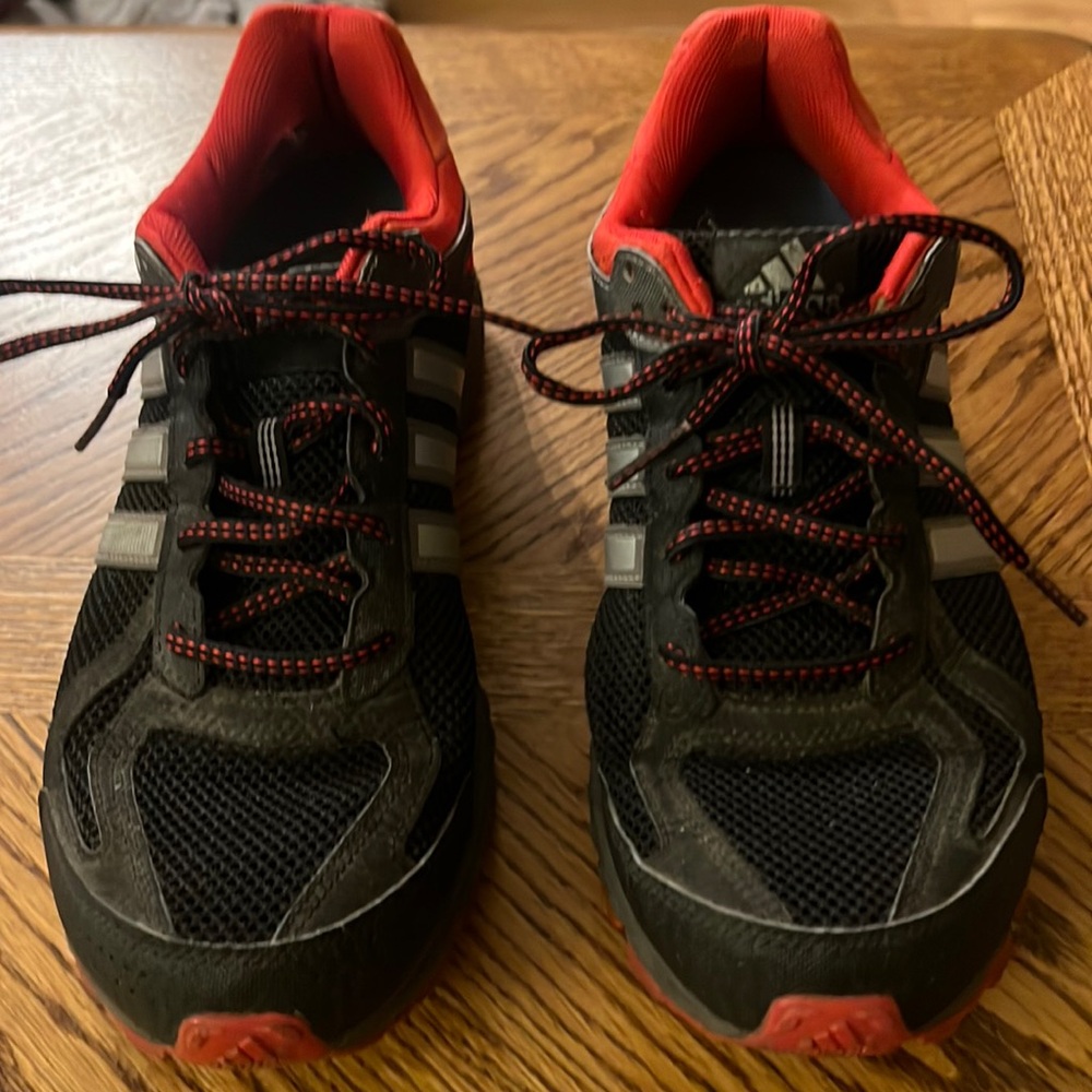 Adidas Black, Silver and Red Athletic Shoes